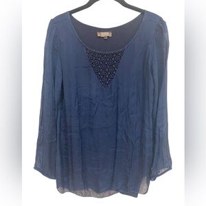 Carla Conti Women’s Navy Silk Top Size Medium Boho Work Top Shirt
